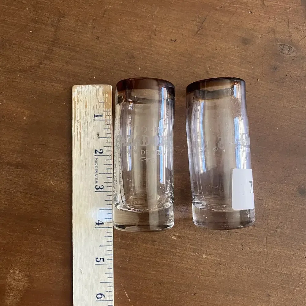 Glass Blown Cazadores Tequila Shot Glasses Amber Rim Thick Glass Set of 2